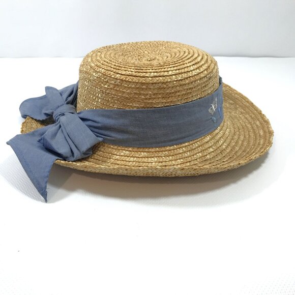 Vintage Straw Brimmed Summer Hat Floral Embroided Band main image 11